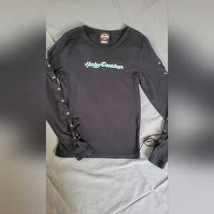Harley-Davidson Black Long Sleeve Tee with Blue Logo